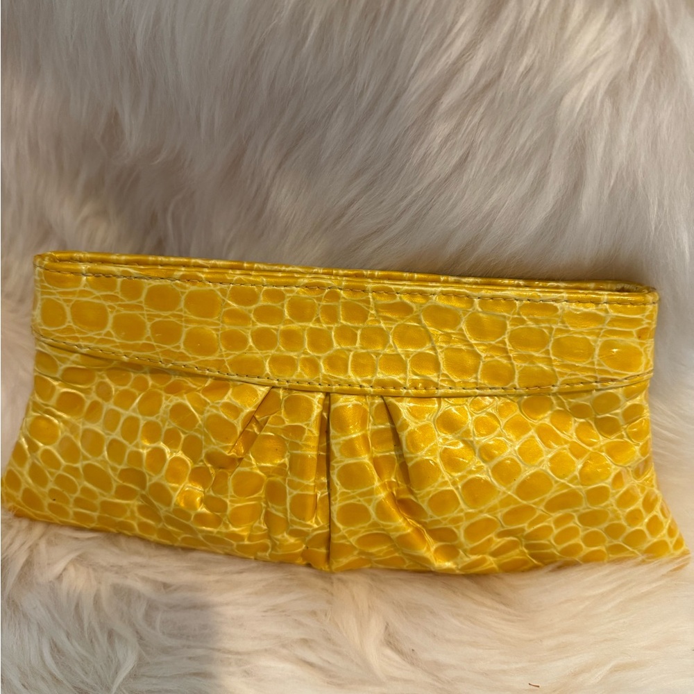 Lauren Merkin Sunny Yellow patent leather Croc Embossed Clutch - Picture 3 of 13
